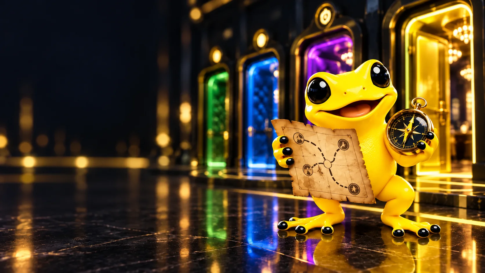 Dorita, DaleWin's frog, chooses between doors with a map and compass